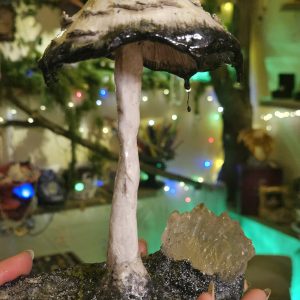 Hand crafted shaggy ink cap sculpture